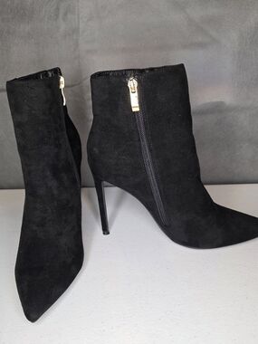 GenShuo Black Stiletto Ankle Booties Pointed Toe Dress Boots Size 7